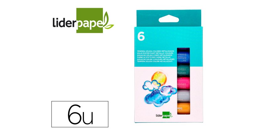 Tempera solida en barra liderpapel escolar 10 g caja de 6 colores surtidos