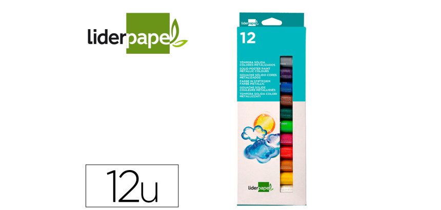 Tempera solida en barra liderpapel escolar 10 g caja de 12 colores surtidos
