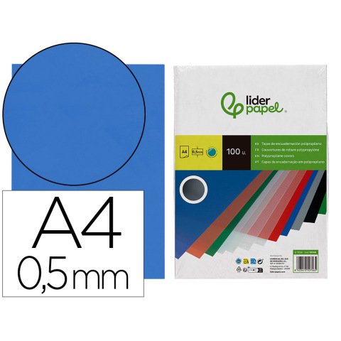 Cubiertas para encuadernar Liderpapel polipropileno A4 0,5 mm azul translúcido - Paquete de 100 unidades