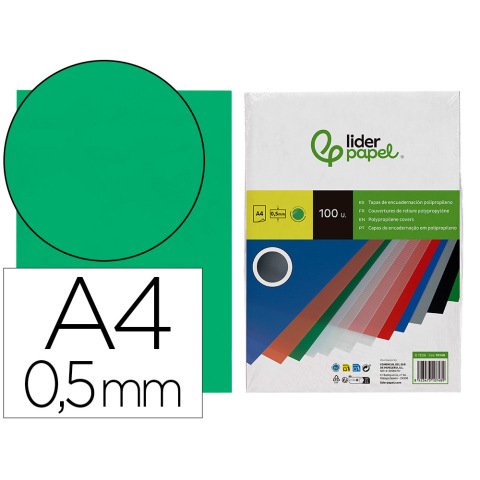 Cubiertas para encuadernar Liderpapel polipropileno A4 0,5 mm verde translúcido - Paquete de 100 unidades