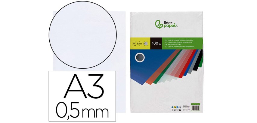Cubiertas para encuadernar Liderpapel polipropileno A3 0,5 mm transparente - Paquete de 100 unidades