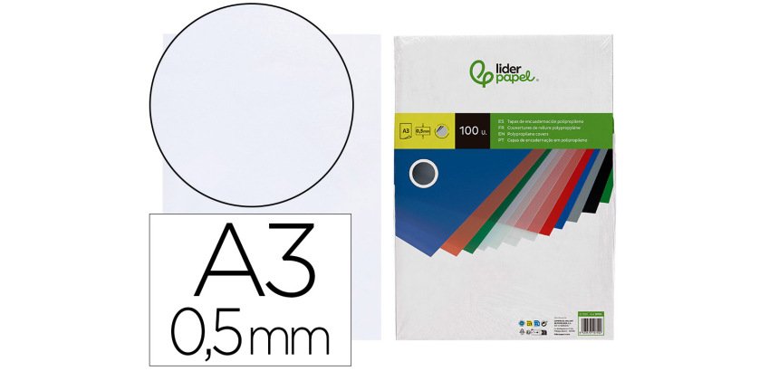 Cubiertas para encuadernar Liderpapel polipropileno A3 0,5 mm transparente - Paquete de 100 unidades