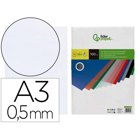Cubiertas para encuadernar Liderpapel polipropileno A3 0,5 mm transparente - Paquete de 100 unidades