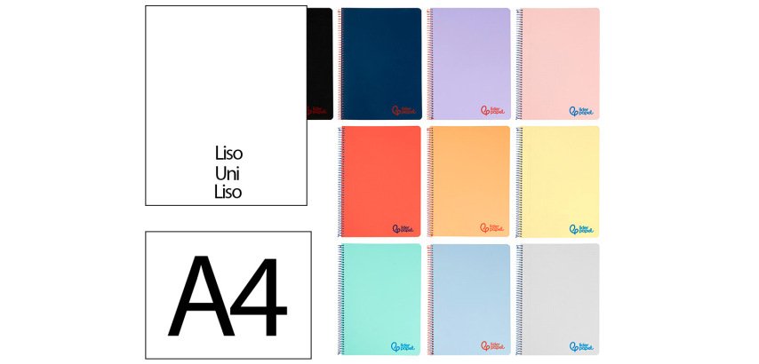 Cuaderno espiral liderpapel a4 wonder tapa plastico 80h 90gr liso colores surtidos