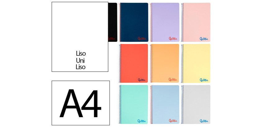 Cuaderno espiral liderpapel a4 wonder tapa plastico 80h 90gr liso colores surtidos