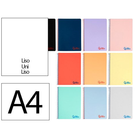 Cuaderno espiral liderpapel a4 wonder tapa plastico 80h 90gr liso colores surtidos