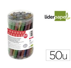 Barra termofusible purpurina liderpapel 7 mm diametro x 100 mm de alto bote 50 unidades colores surtidos