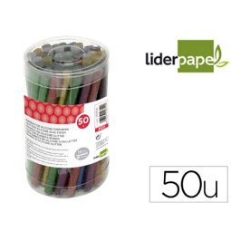 Barra termofusible purpurina liderpapel 7 mm diametro x 100 mm de alto bote 50 unidades colores surtidos