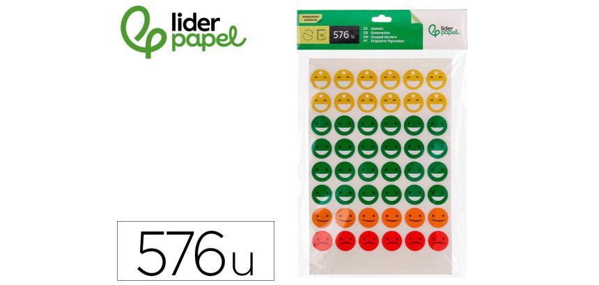 Gomets escolar liderpapel caras bolsa de 12 hojas 48 caras por hoja colores surtidos