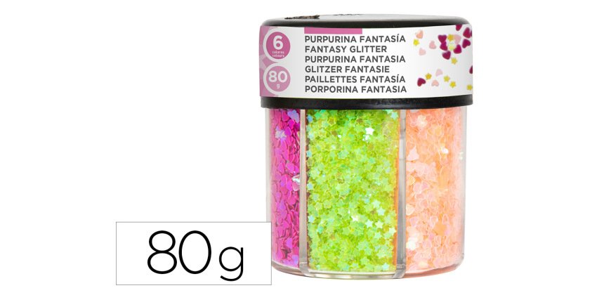 Purpurina fantasia liderpapel corazon y estrella colores neon bote de 80gr