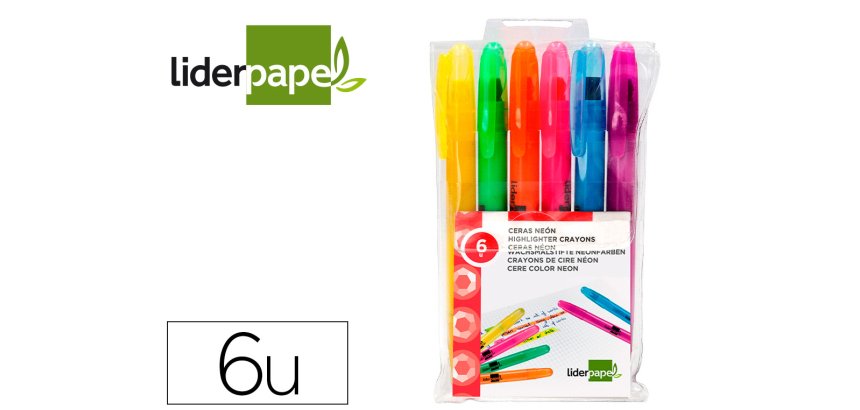 Marcador de cera gel liderpapel fluorescente estuche 6 unidades colores surtidos