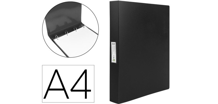Carpeta liderpapel 4 anillas 25 mm mixtas polipropileno din a4 negro opaco