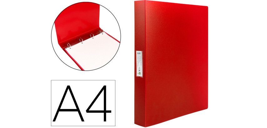 Carpeta liderpapel 4 anillas 25 mm mixtas polipropileno din a4 rojo translucido