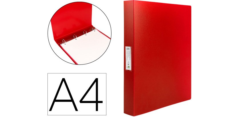 Carpeta liderpapel 4 anillas 25 mm mixtas polipropileno din a4 rojo translucido