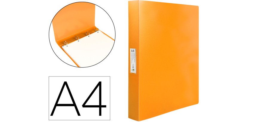 Carpeta liderpapel 4 anillas 25 mm mixtas polipropileno din a4 naranja fluor opaco