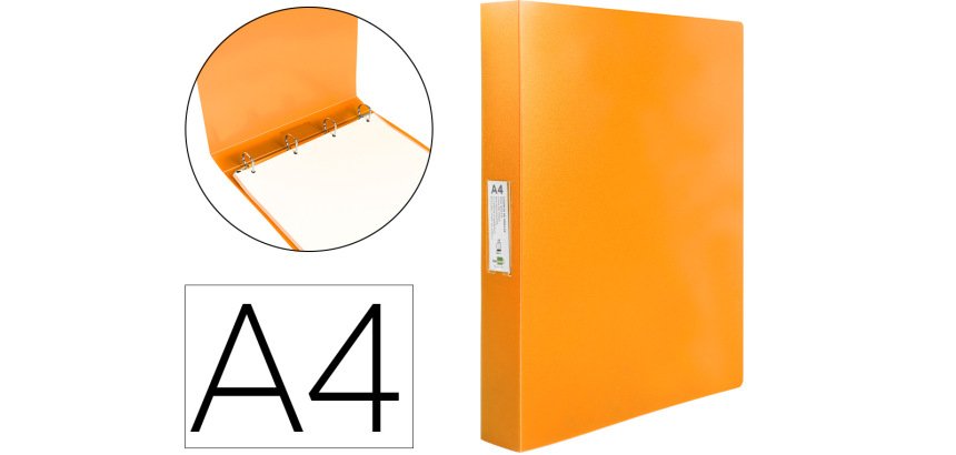 Carpeta liderpapel 4 anillas 25 mm mixtas polipropileno din a4 naranja fluor opaco