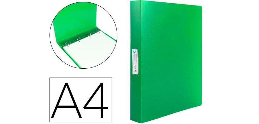 Carpeta liderpapel 4 anillas 25 mm mixtas polipropileno din a4 verde manzana opaco