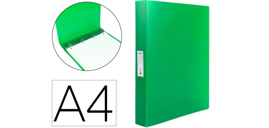 Carpeta liderpapel 4 anillas 25 mm mixtas polipropileno din a4 verde manzana opaco