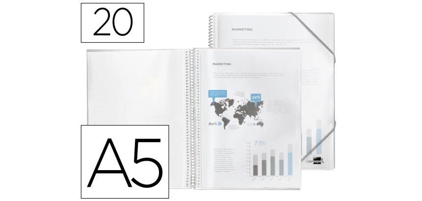 Carpeta liderpapel escaparate con espiral 20 fundas polipropileno din a5