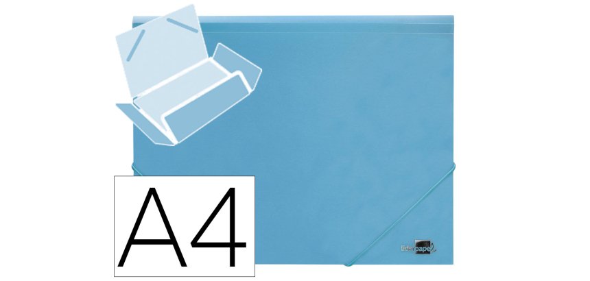 Carpeta liderpapel gomas tres solapas polipropileno din a4 color celeste opaco