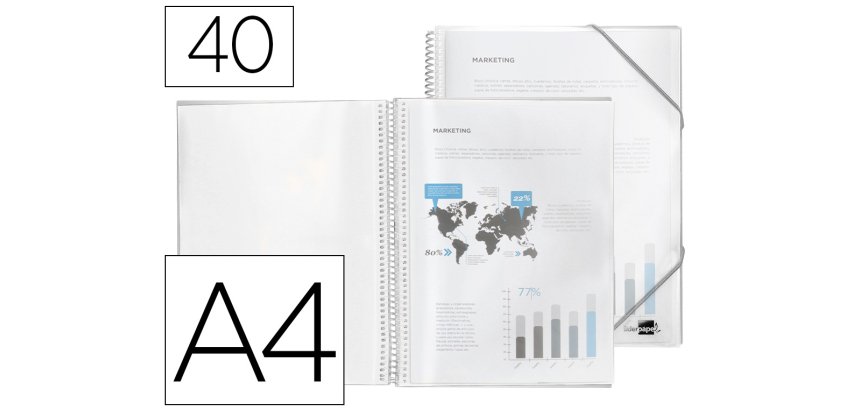 Carpeta liderpapel escaparate con espiral 40 fundas polipropileno din a4 transparente