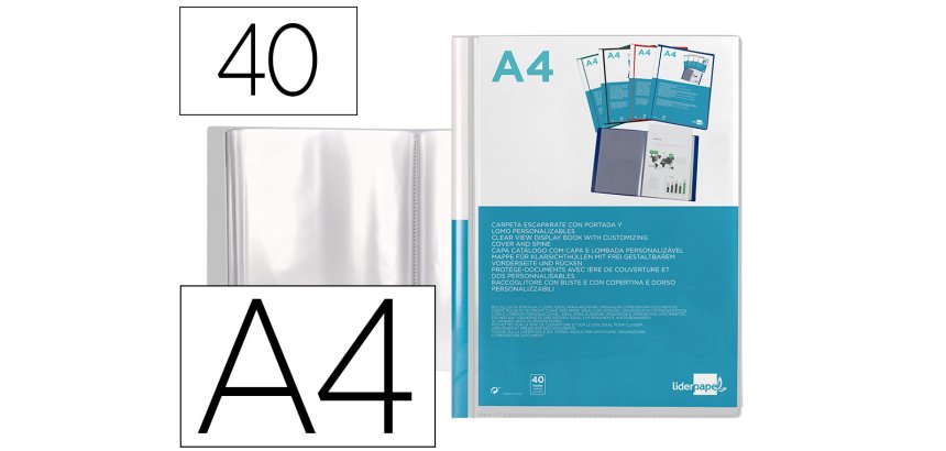 Carpeta liderpapel personaliza 40 fundas canguro polipropileno din a4 transparente portada y lomo