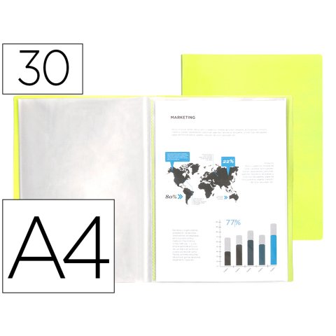 Carpeta liderpapel escaparate 30 fundas polipropileno din a4 amarillo fluor opaco