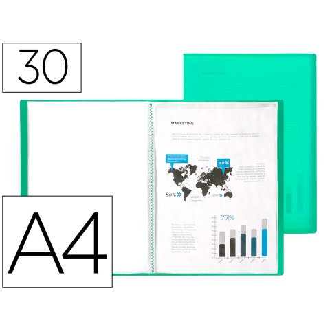 Carpeta liderpapel escaparate 30 fundas polipropileno din a4 verde translucido