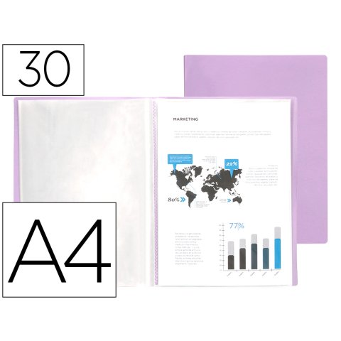 Carpeta liderpapel escaparate 30 fundas polipropileno din a4 lavanda opaco