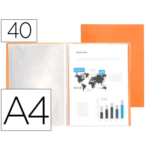 Carpeta liderpapel escaparate 40 fundas polipropileno din a4 naranja fluor opaco