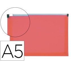 Carpeta dossier liderpapel a5 cierre de cremallera rojo translucido