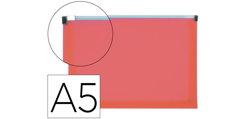 Carpeta dossier liderpapel a5 cierre de cremallera rojo translucido