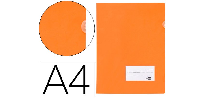 Carpeta liderpapel dossier a4 uñero con tarjetero y solapa naranja fluor opaco
