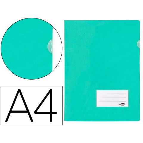 Carpeta liderpapel dossier a4 uñero con tarjetero y solapa verde manzana opaco