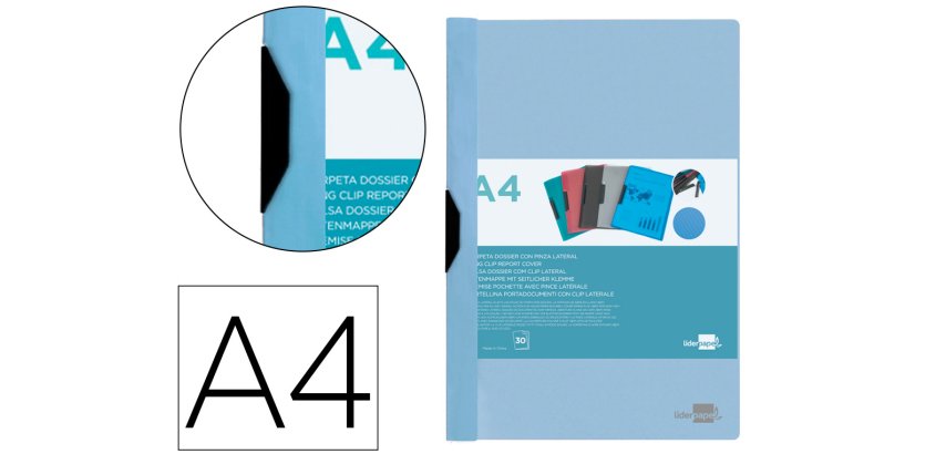 Carpeta liderpapel dossier A4 30 hojas pinza lateral de plástico deslizante polipropileno