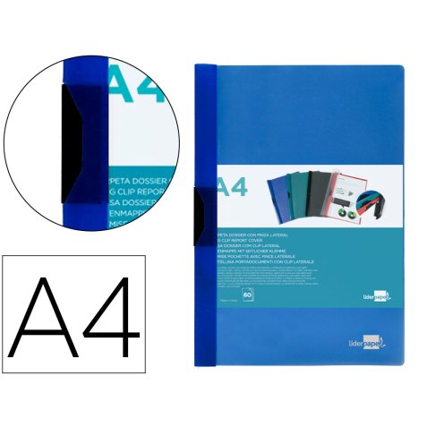 Carpeta liderpapel dossier pinza lateral polipropileno din a4 azul translucido 60 hojas pinza deslizante