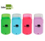 Goma de borrar liderpapel rectangular con protector plastico sacapuntas 2 usos y cepillo colores surtidos