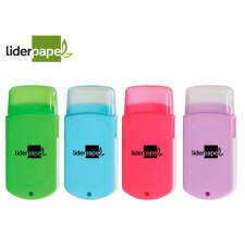 Goma de borrar liderpapel rectangular con protector plastico sacapuntas 2 usos y cepillo colores surtidos