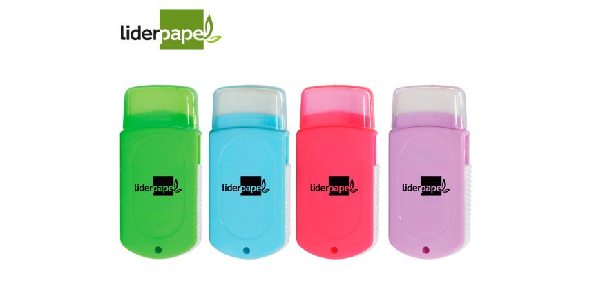 Goma de borrar liderpapel rectangular con protector plastico sacapuntas 2 usos y cepillo colores surtidos