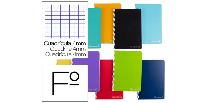 Cuaderno espiral liderpapel folio witty tapa dura 140 h 75gr cuadro 4mm con margen colores surtidos