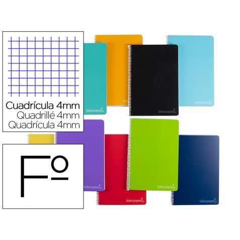 Cuaderno espiral liderpapel folio witty tapa dura 140 h 75gr cuadro 4mm con margen colores surtidos