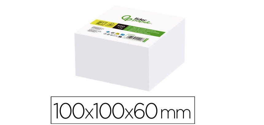 Taco papel liderpapel encolado blanco 500+75 hojas 100x100x60 mm 80 g