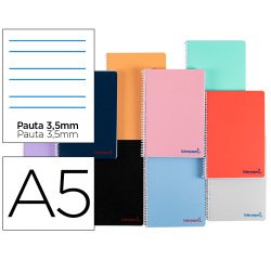 Cuaderno espiral liderpapel a5 wonder tapa plastico 80h 90g pauta 3,5mm con margen colores surtidos