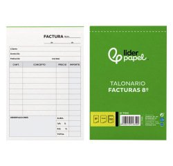 Talonario liderpapel facturas 8º original t100 con i.v.a.