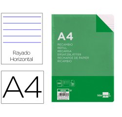 Recambio liderpapel A4 100 hojas 60g horizontal con margen 4 taladros