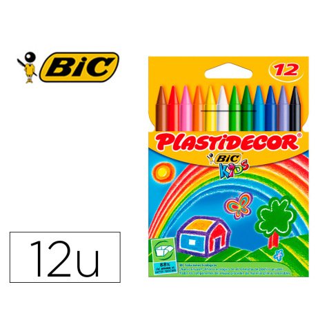 Lapices cera plastidecor caja de 12 colores surtidos