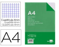 Recambio liderpapel A4 100 hojas 60g cuadro 4mm con margen sin taladros