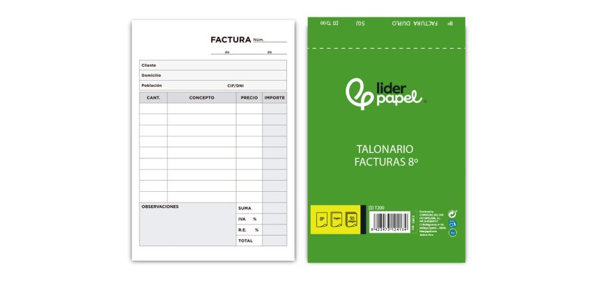 Talonario liderpapel facturas 8º original y copia t200 con i.v.a
