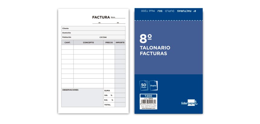 Talonario liderpapel facturas 8º original y copia t200 con i.v.a