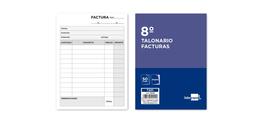 Talonario liderpapel facturas 8º original y copia t201 sin i.v.a.